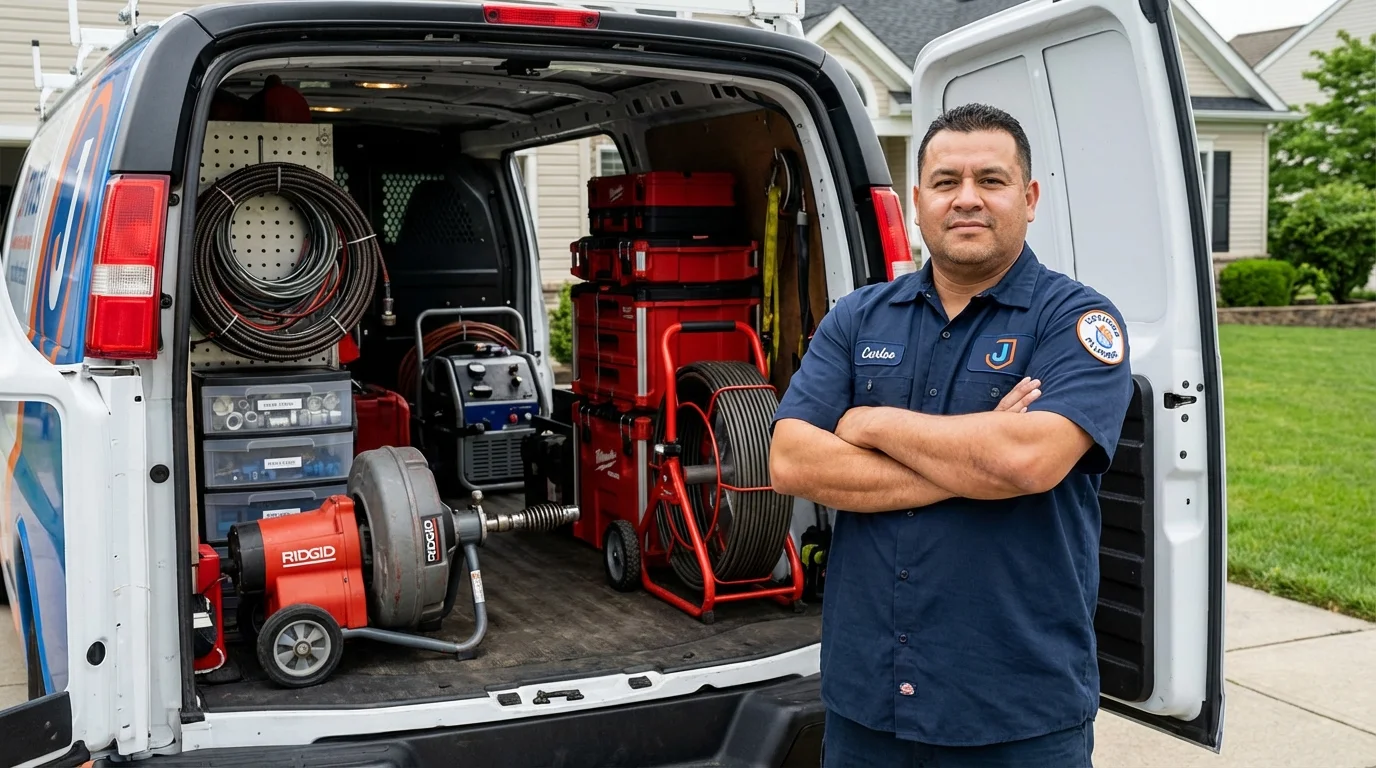 Professional drain cleaning equipment and Johns Plumbing LLC plumber in Quinebaug