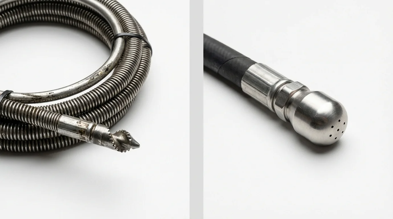 Drain snake cable and hydro jetting nozzle used for drain cleaning in Quinebaug, CT