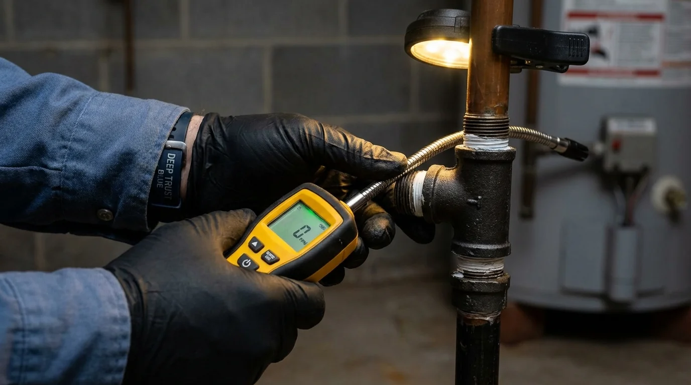 Gas leak detection with electronic sniffer by Johns Plumbing LLC in Quinebaug
