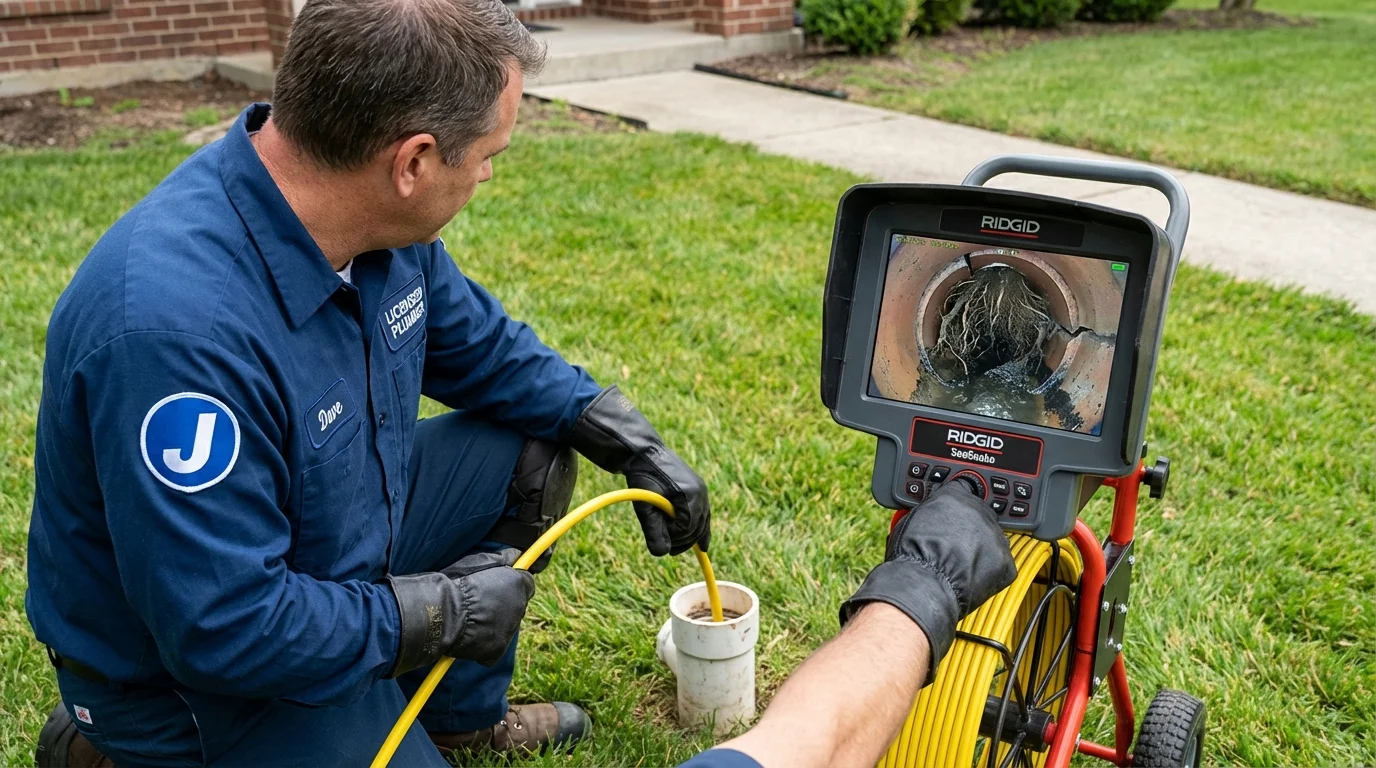 Sewer camera inspection being performed by Johns Plumbing LLC in Quinebaug